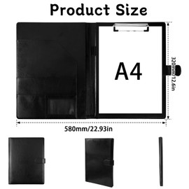 Erzekrim Clipboard A4 with Lid PU Leather Clipboard Folder Premium Conference Folder A4 Writing Case Clipboard Folder with Document Compartments, Pen Holder, Magnetic Closure (Black)
