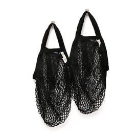 EKOLOJEE Reusable Produce Net Bags Grocery Washable, Mesh Bags For Vegetables, 2 Pack! GOTS-Certified Organic Cotton String mesh Net Market Bag | Mesh Produce Bag Black Color Regular Handles