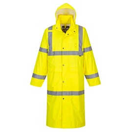 Portwest Portwest UH445 Men's Waterproof Hi Vis Raincoat - Reflective Lightweight Long Rain Jacket with Hood Safety Workwear ANSI Class 3 Yellow, 3X-Large