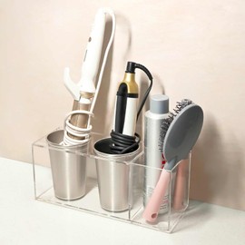 HAVICATO Acrylic Hair Tool Organizer, Curling Iron Holder Countertop, Hair Dryer Organizer Under Sink Wall Mount, Hot Tools Holder for Vanity Bathroom, Clear