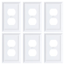6-Pack Duplex Outlet Cover Plate, Decorative Pure White Switch Plates and Outlet Covers, Natural Bamboo Fiber Wall Plates for Electrical Outlets, 1 Gang Receptacle Cover, Corrosion Resistant