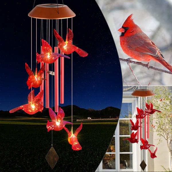 Cardinal Wind Chime, Solar Sound Wind Chime, Wind Chime Outdoor, Garden Decor, Yard Decor, Gifts for Women, Mom Gifts, Garden Gifts, Grandma Gifts