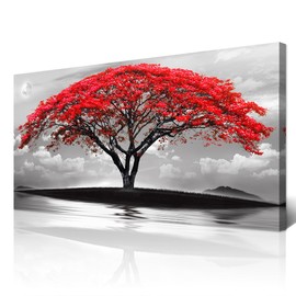 Wapluam Large Canvas Prints Wall Art For Living Room Bedroom Wall Decor Red Tree Landscape Painting Black And White Pictures To Hang Modern Home Decorations For Office Stretched And Framed Artworks
