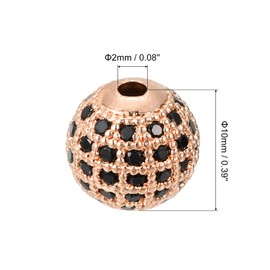 uxcell Round Charm Spacer Beads, 8Pcs 10mm - Brass Rhinestone Spacer Beads, Zircon Spacer Beads for DIY Bracelets Earrings Jewelry Making (Black - Rose Gold)