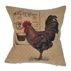 AureoMadis Farmhouse Rooster Throw Pillow Covers 18x18 – Tapestry Woven Rustic Country Design – Vintage Decorative Pillows for Couch, Bed, Living Room (Brown Rooster with red Comb)