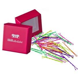 HAARallerliebst Bobby Pins Hair Clips (Pack of 40 | Neon | 5 cm) with Box for Storage (Box Colour: Pink)