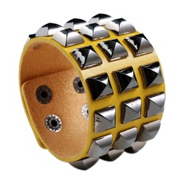 Edgda Punk Rock Pyramid Rivet Studded Wristband Wide Pu Leather Arm Cuff Bracelet(Yellow)