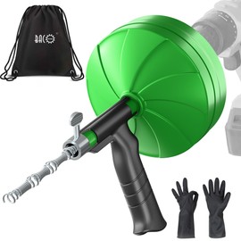 BACOENG 33Ft Drain Auger, Heavy Duty Plumbing Snake with Drill Adapter, Use Manually or Powered for Drain Clog, Shower Sink, Comes with Gloves and Bag (Green)
