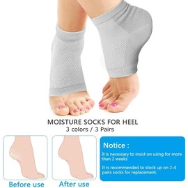 Gel Socks 3 pairs Vented Moisturizing flexible Unisex Gel Heel Socks Day Night Toe Open Feet Care Sets Ultimate Treatment for Dry Hard Cracked Skin with Spa Quality Botanical Gel Pack for women man