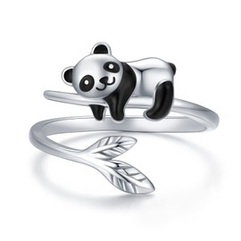 Panda Rings 925 Sterling Silver Lucky Panda Adjustable Open Ring Animal Panda Jewelry Gift Christmas for Women Panda Lovers