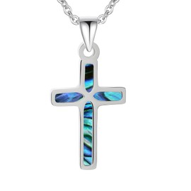 Viskmdi Cross Necklace Stainless Steel Cross Pendant with Abalone Shell Faith Crucifix Necklaces Christian Jewelry for Women Mother Daughter
