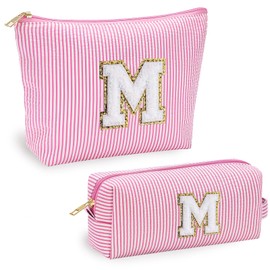 Jersries Personalisierte Kosmetiktasche Mädchen 2PCS - A-Z Buchstaben Schminktasche Geschenke für Mädchen Teenager Frauen Geburtstagsgeschenke für Freundinen Schwestern (Pink, M)
