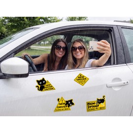 10 Pcs New Student Driver Car Magnet - Magnetic Bumper Stickers Funny Black Cat Please Be Kind Signs for Truck Vehicles Decoration