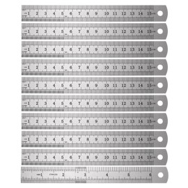 HARFINGTON 10pcs Stainless Steel Ruler 15cm (6 Inch) Metric Inch Straight End Ruler for Classroom Home Office