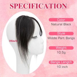 Pony Hairpiece, 100% Remy Clip-In Real Hair, Middle Side Part Hair Topper, One Piece Clip in Fringe, Eight Character Human Hair for Women, Colour Natural Black
