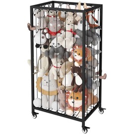 Ardier Stuffed Animal Storage Organizer with Wheels, Stuffed Animal Zoo Shelf with Elastic Rope for Nursery, Play Room, Bedroom, Kids Plush Toy Holder for Boys and Girls, Black.