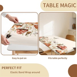 artslion Rectangle Waterproof Tablecloths Elastic Edge for Secure Fit-30 x 72 inch Wipeable Table Cover Non-PVC Fabric Mushroom feast Designs Indoor Outdoor Use