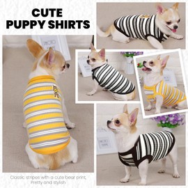 ABRRLO 2 Pack Striped Small Dog Shirt Summer Dog Clothes For Boys Girls Cat Tees Outfits Sleeveless Stretchy Puppy Tshirts Lightweight Pet Vest Soft Breathable Doggy Tank Top Chihuahua Yorkie Clothing