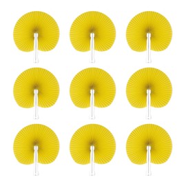 Bestage 12 Pieces Paper Fans,Yellow Bulk Folding Foldable Hand Handheld Fans Wedding Decorations Round Shaped Accordion Fans with Plastic Fan Handles for Wedding Birthday Guest Party Favors DIY
