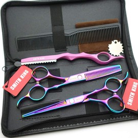 6.0 inch hair scissors set hair cutting scissors & thinning scissors with razor&comb in 1 set (Rainbow)