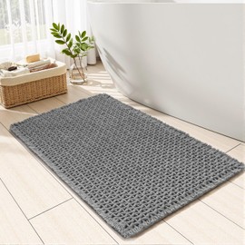 Checkered Bath Mat Non Slip Super Absorbent Quick Dry Bath Mats for Bathroom Floor Woven Bathroom Mat with Tassels Machine Washable Bathroom Rug Beside Tub, 17" x 24", Dark Grey