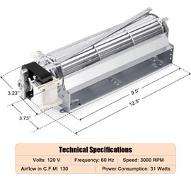 Criditpid UZY6 Blower Fan for Superior, Lennox, BIS, Astria Fireplaces, Replacement PR-UZY6 Fireplace Blower Fan for BIS Nova Wood Fireplace.