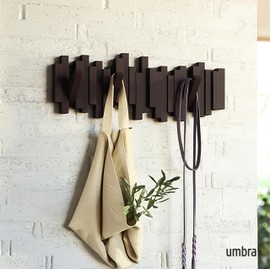 Umbra Sticks Wall-Mounted Coat Rack Rail Hook with 5 Retractable Pegs – Modern, Space-Saving Storage Organizer, Espresso