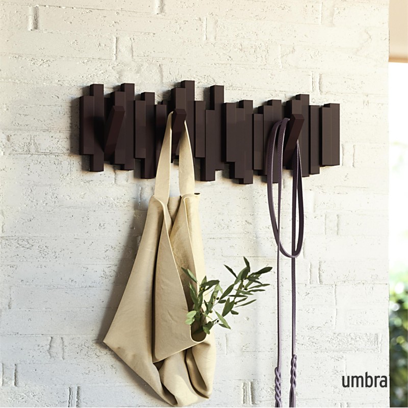Umbra Sticks Wall-Mounted Coat Rack Rail Hook with 5 Retractable