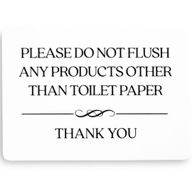 Do not Flush Toilet Sign (White Acrylic 5 x 3.5 in) - Do not Flush Feminine Products Sign - Bathroom Signs for Business - Restroom Sign - Airbnb Signs