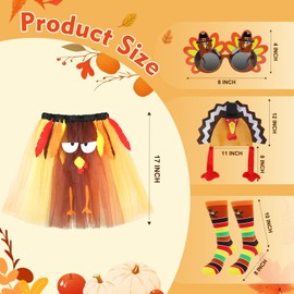 GlamSpark 4 Pcs Thanksgiving Turkey Costume Set for Adults – Turkey Hat, Funny Glasses, Tutu Skirt & Running Socks – Turkey Trot Outfit, Thanksgiving Party Dress Up