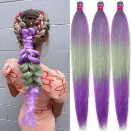 Upgraded Braiding Hair Extension Mix Tinsel, Pre Stretched Braiding Hair for Braiding Twist Braids Itch Free Hot Water Setting Yaki Straight Synthetic Hair