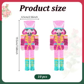 INFUNLY 10pcs Nutcracker Sequin Patches 2.55x7.87 Nutcracker Glitter Patches for Jackets Holiday Sequin Appliques Sparkly Nutcracker Patches DIY Embellishment for Clothing Dress Jacket Bag Decor