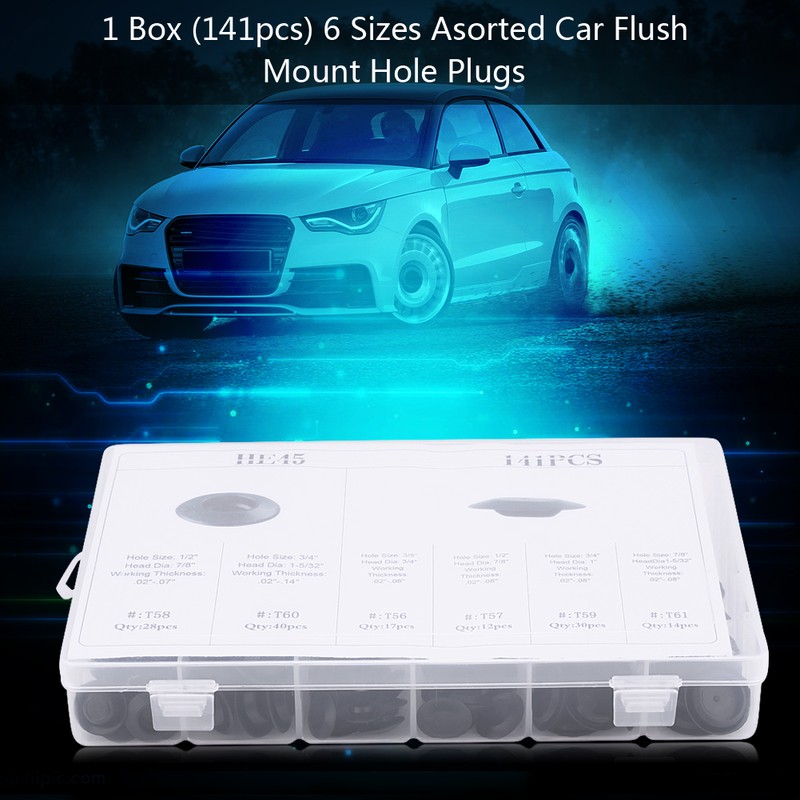 141pcs 6 Sizes Assorted Car Flush Mount Hole Plugs Auto