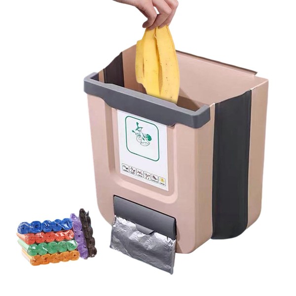 Kakalote Hanging Kitchen Trash Can, 2.4 Gallon Collapsible Trash Bin