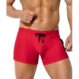 Casey Kevin Swimming Trunks Men's Short Tight Swimming Shorts with Drawstring and Zip Swimming Trunks Quick-Drying Swimming Trunks Boys Water Sports Swimming Wear School Swimming Shorts Men, E3-red