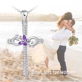 Distance Cross Necklace for Women 925 Sterling Silver Infinity with Butterfly Pendant Necklace for Girls Mom Wife Gift for Mother's Day or Birthday