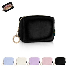 Small Cosmetic Bag Make Up Bag for Handbag Women Ladies Mini Cosmetic Bag Cord Makeup Bag Portable Travel Toiletry Bag for Toiletries with Zip Organiser Birthday (Beige), A-Black, Mini