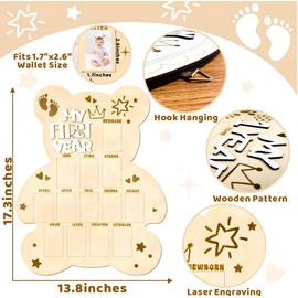 My First Year Photo Display Board Baby First Year Picture Frame Bear Baby Shower Photo Photo Prop 12 Months Milestone Wood Display Board Baby Shower First Birthday Party Decoration Keepsake Gift