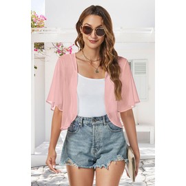 Women Shrug Chiffon Cardigans Open Front Short Sleeve Bolero for Evening Dressy(Pink,XL)