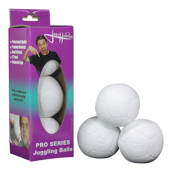 Zeekio Juggling Balls Josh Horton Pro Series - [Set of 3] 12-Panel, Synthetic Leather with Millet Filled, with Plastic Beans, (White)