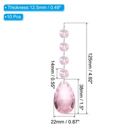 PATIKIL Teardrop Crystal Chandelier Pendants Beads, 10 Pack 125mm Length 38mm Chandelier Prisms Parts Ornaments Hanging Beads for DIY Arts Crafts Decoration, Pink