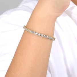 KRKC&CO Tennis Bracelet for Women, 3/4 mm 14K Gold White Gold Plated Tennis Bracelet with Zirconia Stones, Crystal Iced Out, Gift for Women Girls [Size 16.5-19 cm], Brass