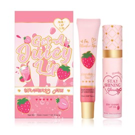 Lip Conditioner & Lip Oil Set, Moisturizing Natural Lip Balm Set, Lip Care For Dry and Chapped Lips, Gifts For Teenage Girls (Strawberry)