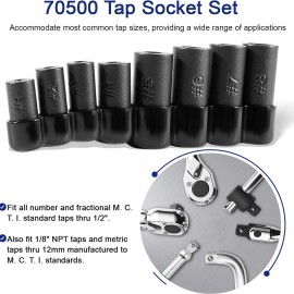LIS Tap Socket Set 1/4 in and 3/8 in Drive 8 Pieces Magnetic Tap Holders Set Tools