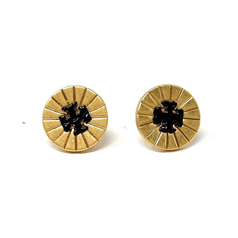 Tory Burch Britten Enamel Pleated Wheel Stud Earring (Black)