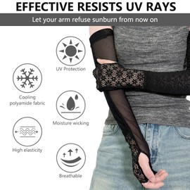 Eeuwigegelofte Lace Ice Arm Sleeves for Women Sleeves to Cover Arms for Women, Sun Protection UV Sleeve for Outdoor Activities, Driving, and Summer Fashion Black