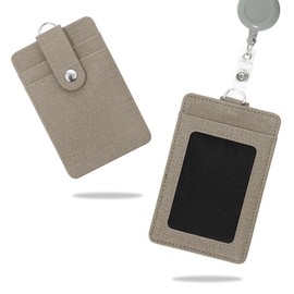 Conisy Ausweishalter mit Einziehbarer Schlüsselband, Kunstleder Ausweishülle mit Ausziehbar Lanyard, Hält 2 Karten Geeignet für Frauen und Männer (Ausweishalter Grau)