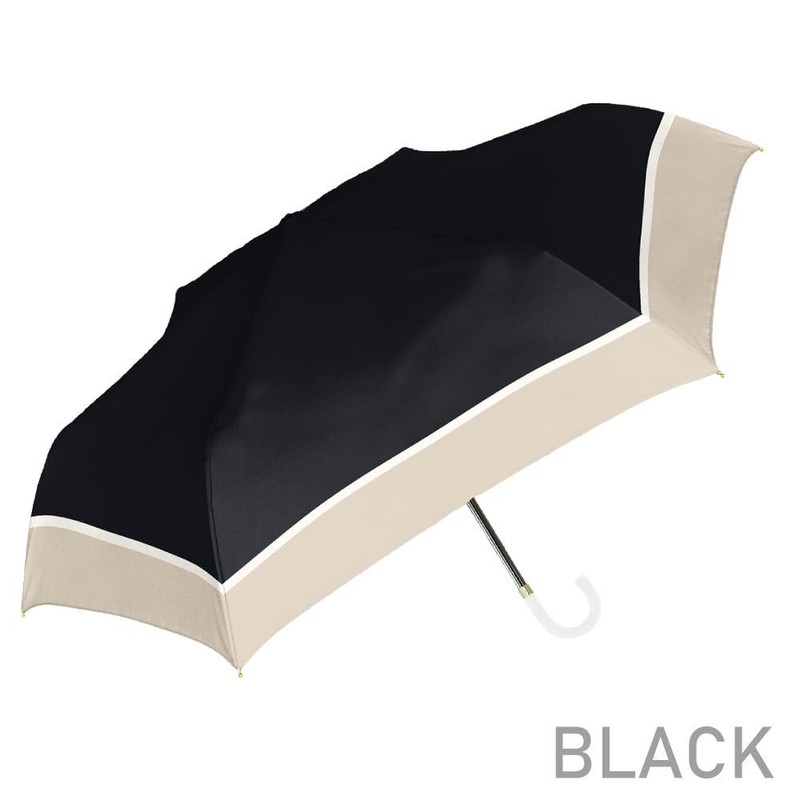 Nakatani Natural Basic Folding Umbrella, UV Tri-Color, Black, Hand Open,
