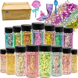 s 2oz Bottle Mixed Size Color Shift Glitter 24 Colors Per Set for Snow Globe Tumbler Makeup Nail Art Craft Glittercolor: Set19-16 mix colors/Bubble Glitter