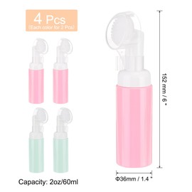 uxcell 4Pcs Empty Foaming Soap Dispenser, 2oz / 60ml Facial Cleanser Foam Bottle with Brush for Hand Soap, Shampoo, Shower Gel, Pink/Green
